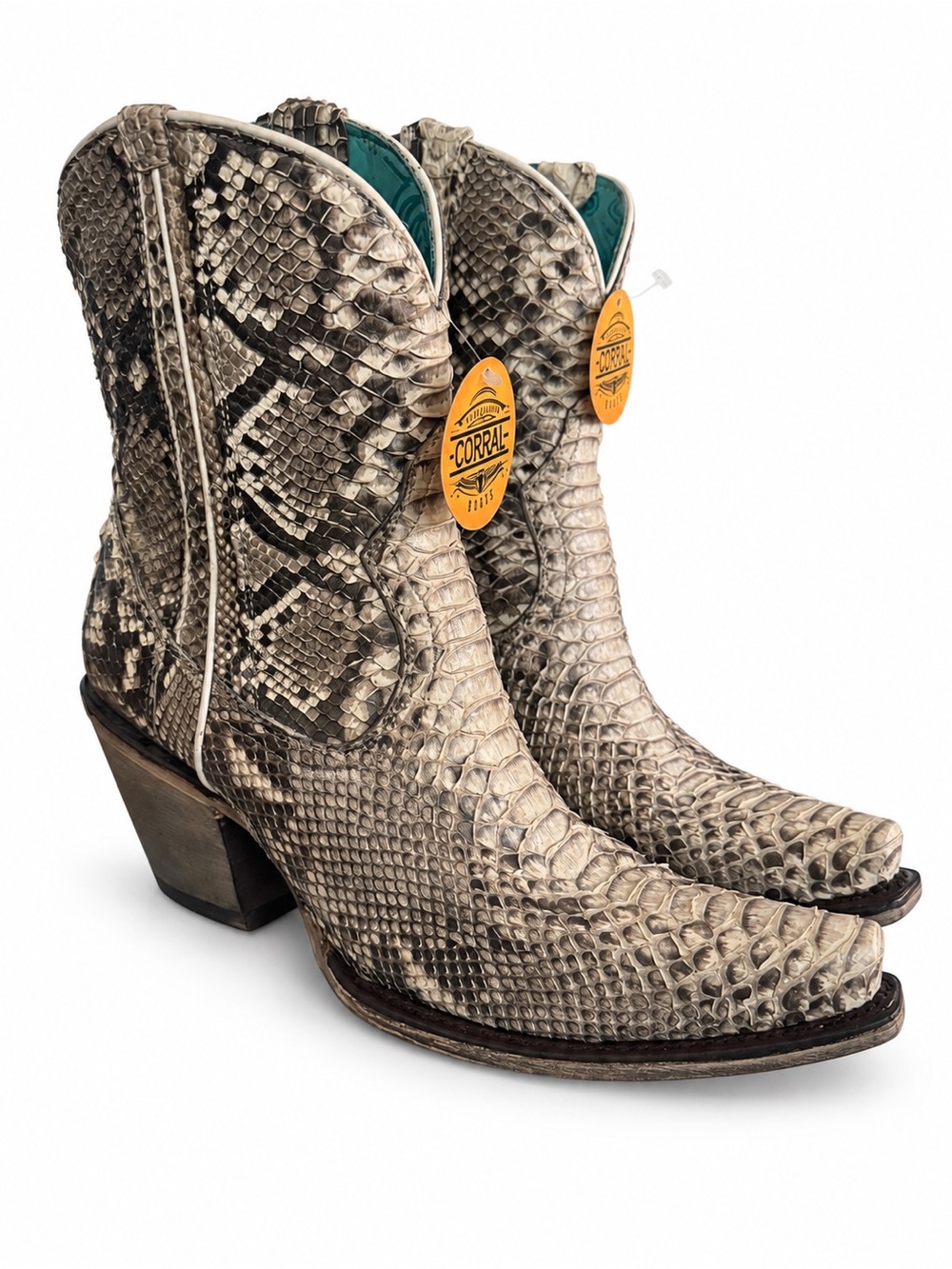 Corral A3791 Genuine Python Snip Toe Western Ankle Boots Size 8.5